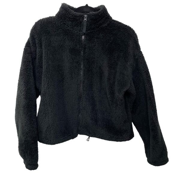 Forever 21 Long Sleeve Full‎ Zip Mock Neck  Fuzzy Sherpa Fleece Jacket Black Med - Picture 1 of 10